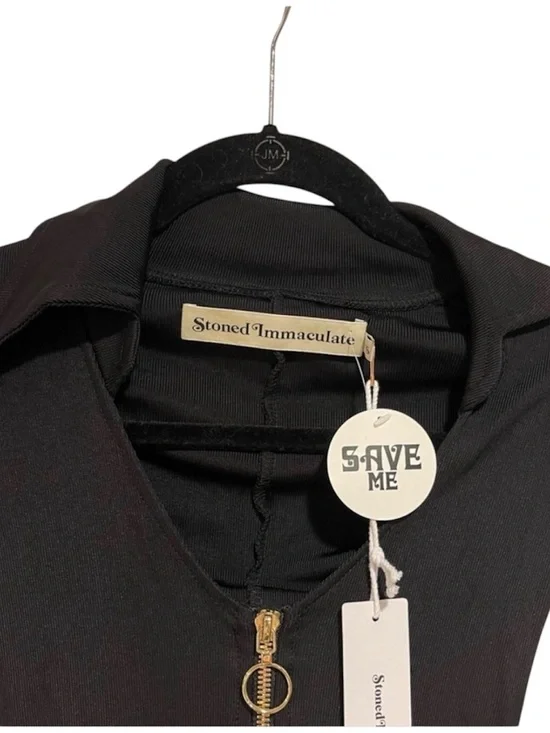 NWT Stoned Immaculate Black Disco Long Sleeve Ribbed Zip Front Shorts Romper-S - Picture 5 of 15